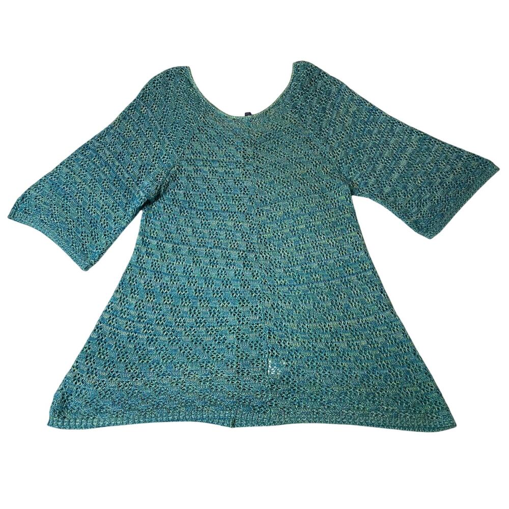Great Northwest Indigo Boho Blue Aqua Knit Light Weight 3/4 Sleeve Sweater 1X - Picture 8 of 8